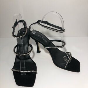 Marc Fisher Women’s Black Formal Rhinestone Ankle Strap Heels Size 8